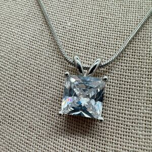 Isadora silver tone large square clear crystal pendant necklace